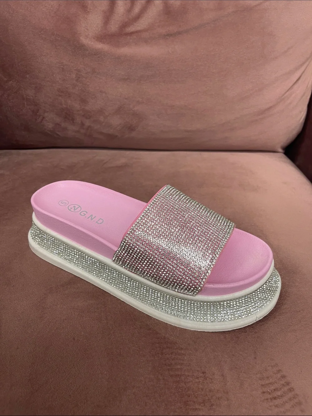 Pink Rhinestone Slide Sandals - Picture 1 of 7